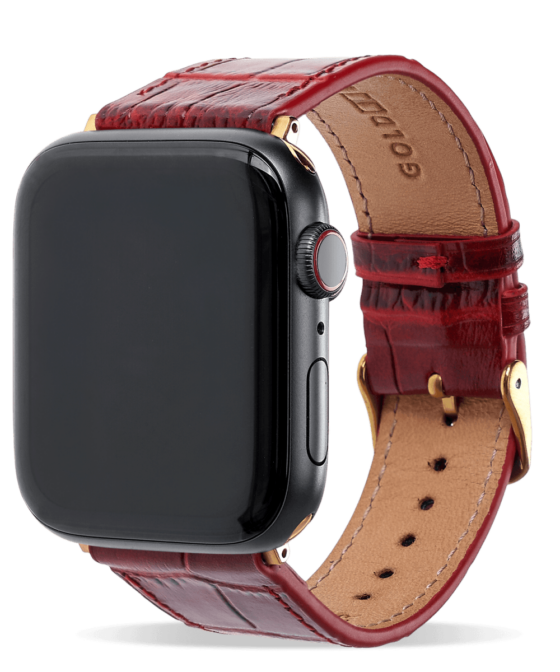 Apple Watch Armband KROKO-PRÄGUNG rot (Adapter gold)