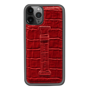 iPhone 11 Pro Lederhülle Mit Fingerschlaufe KROKO-PRÄGUNG Rot