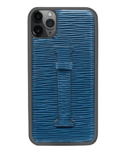 iPhone 11 Pro Max Lederhülle mit Fingerschlaufe UNICO-Prägung  Blau