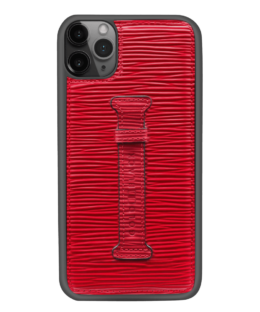 iPhone 11 Pro Max Lederhülle mit Fingerschlaufe UNICO-Prägung  Rot