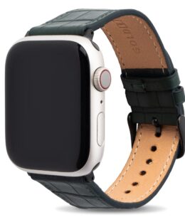Apple Watch Leder Armband Kroko-Prägung grün (Adapter schwarz)