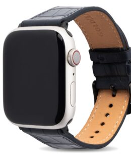 Apple Watch Leder Armband Kroko-Prägung blau (Adapter schwarz)