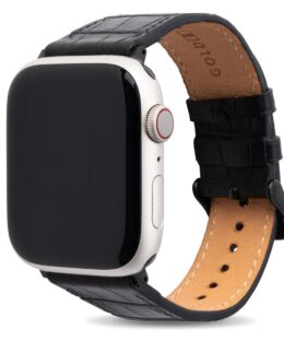 Apple Watch Leder Armband Kroko-Prägung schwarz(Adapter schwarz)